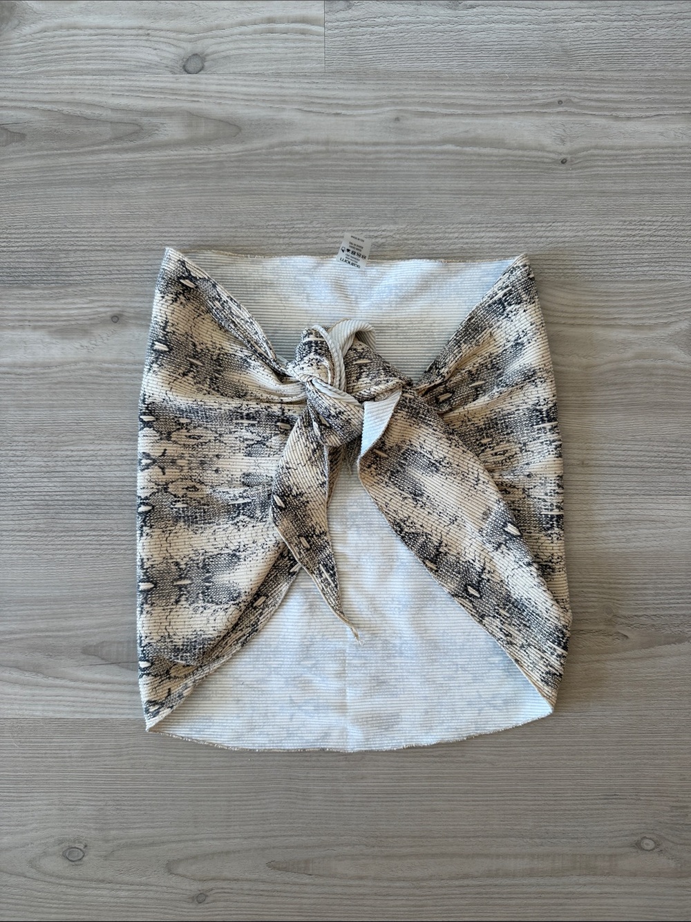 Montce Tie-Front Beige Snake-Print Mini Skirt Sarong Cover Up